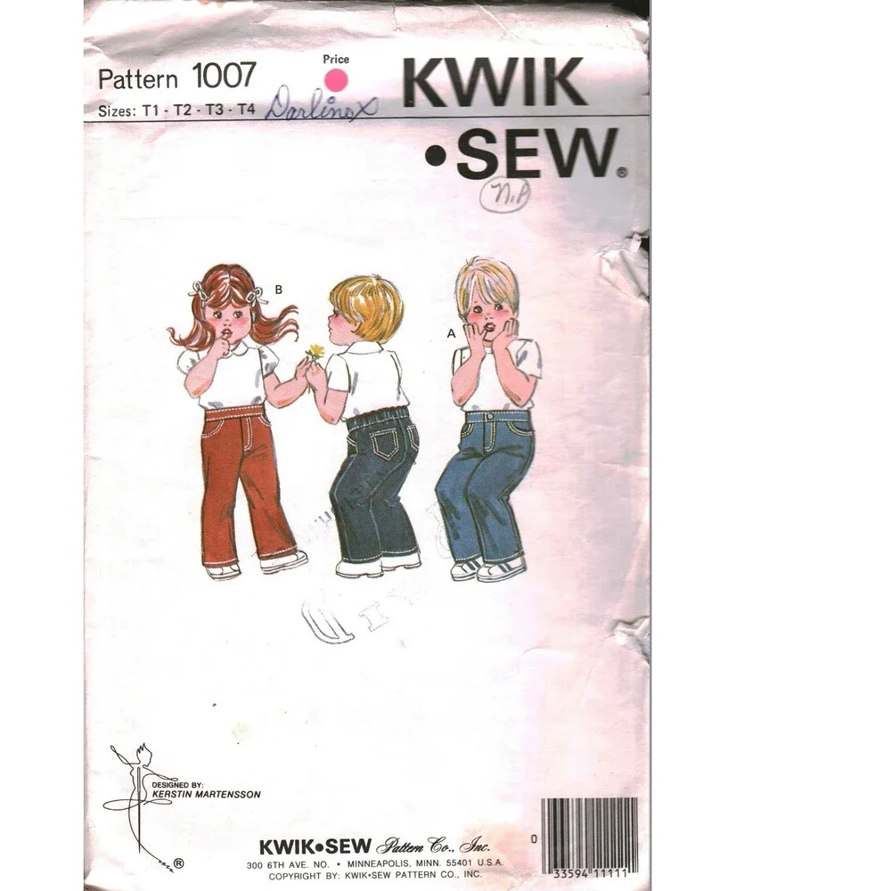 Vintage Kwik Sew 1007 Toddler Jeans Sewing Pattern Size T1-T4 Kerstin Martensson